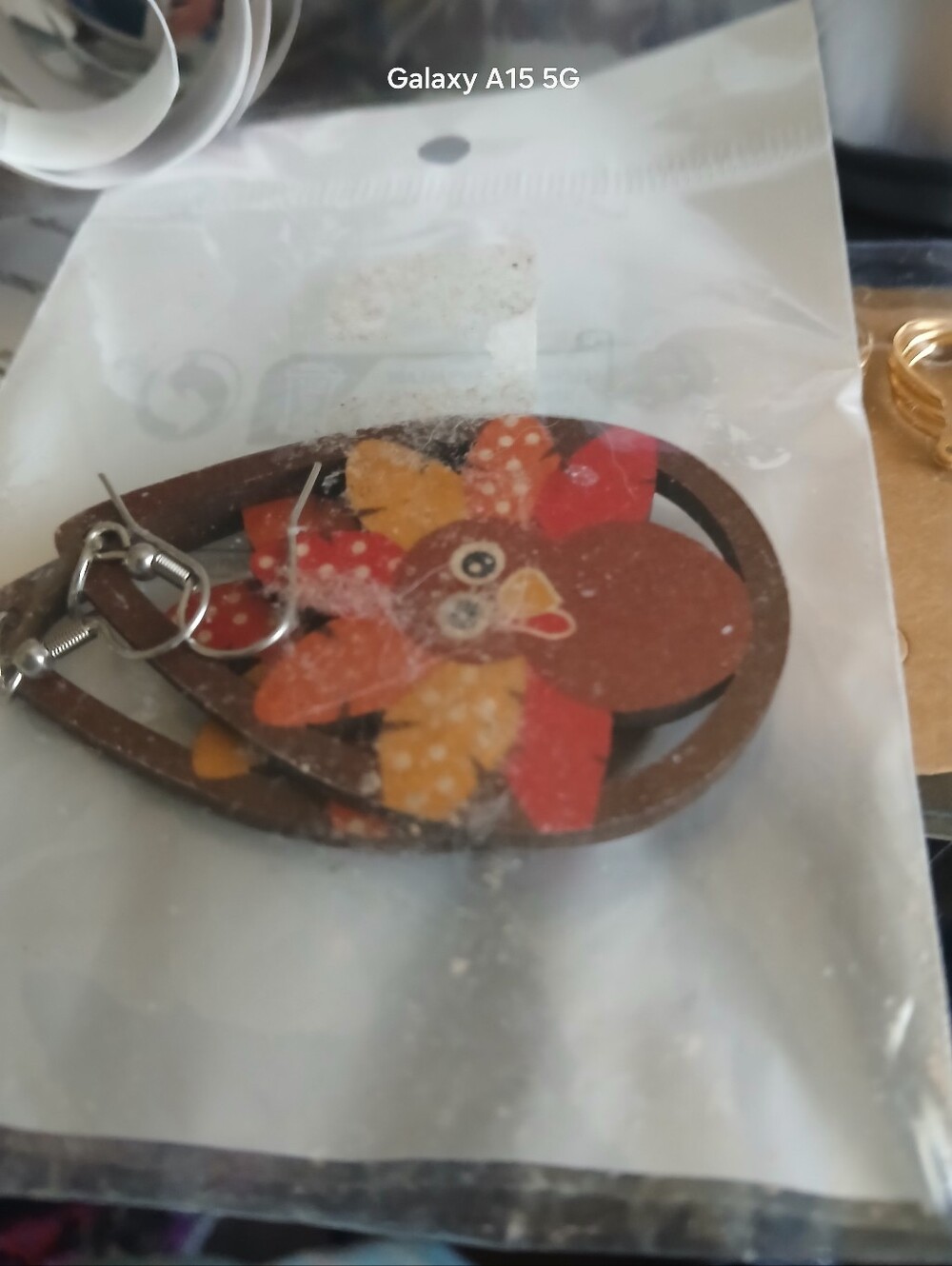 Leather Teardrop Earrings with Red & Orange Floral Accent